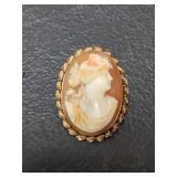 10k Gold seed pearl Cameo Brooch Pendant 1.5" x 1"