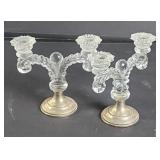Glass sterling weighted base candle holders 7" x