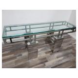 Modern Chrome base glass top console