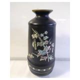 Korea vintage black painted brass vase with mother
