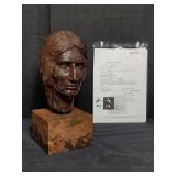 Signed bronze head on marble base, " Purgatory",