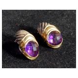 Pair of amathyst 14 KT gold & sterling silver