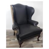 Ethan Allen black leather wing back chair