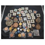Collection of coins, tokens, medals, pins, etc