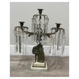 Antique brass and crystal candlestick holder