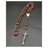Italian made silver tone, wood beaded rosary