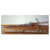 Leather and wood handle curved sword with