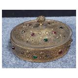 Vintage brass powder jar w/ glass color beads as