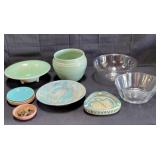 Group of vintage studio pottery & glass bowls /