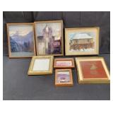 Group of vintage pictures in wooden and metal