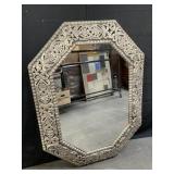 Silver tone wood carved mirror 39"W x 3"D x 51"H