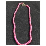 Jewelry: unpolished ruby necklace w/ 10kt gold