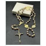 Italian made gold tone rosary in gift box