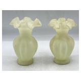 Pair of vintage Fenton art glass ruffled satin
