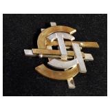 Signed and numbered sterling & brass brooch.