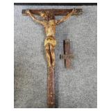 Vintage carved wood crucifix as is box lot