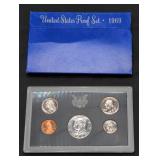1969 US Mint Proof set coins in original box.