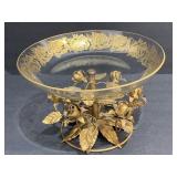 large vintage Italian rose tole pedestal compote