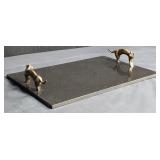 Signed onyx perfume tray w/brass cat handles