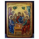 Vintage hand painted religious icon wall plaque