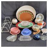 Group of vintage pottery with 3 - pink Bauer