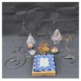 Group of vintage items with metal sconces / art