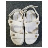 Pair of designer style sandals marked Chanel Paris