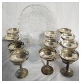11 white metal dessert goblets with inserts and