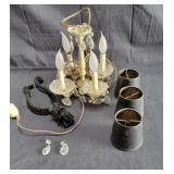 Vintage hanging chandelier with 3 - shades /