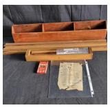 Vintage wooden art easel, box lot.
