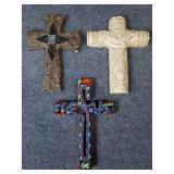 Group of 2 composite crosses & one beaded carved