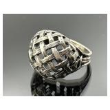 Sterling silver basket weave ring, 5.24g