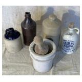 Antique stoneware bottle and jugs