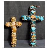 Pair of glass beads and turquoise crosses, p12" x