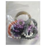 Lot of necklaces and bracelets. Display case.