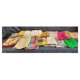 Group of vintage fabrics / linens / scarfs & h