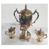 Ornate white metal coffee pot and Creamer and