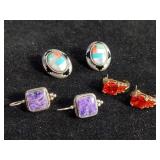 3 pairs of sterling silver earring with stones: