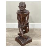 Vintage asian walnut wood carved warrior