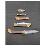 Bag of five vintage pocket knives - largest is