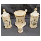 Group of vintage RX pharmacy porcelain mortor &