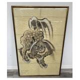 Antique Chinese watercolor painting of foo dog