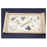 Vintage bar serving tray with glass top