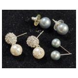 Jewelry: 3 pairs faux pearl earrings & q w/ R