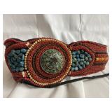 Antique belt of coral, turquoise & glass beads