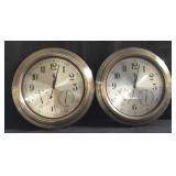 Pair of quarts barometer wall clock 18" diam.