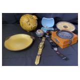 Watches, Harley Davidson coasters, misc lot in