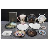 Group of ceramic plates, Clock helm, stained