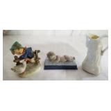 Lladro, goebel, and belleek creamer. Display