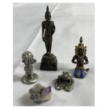 Group of small figurines brass, pewter, amethyst